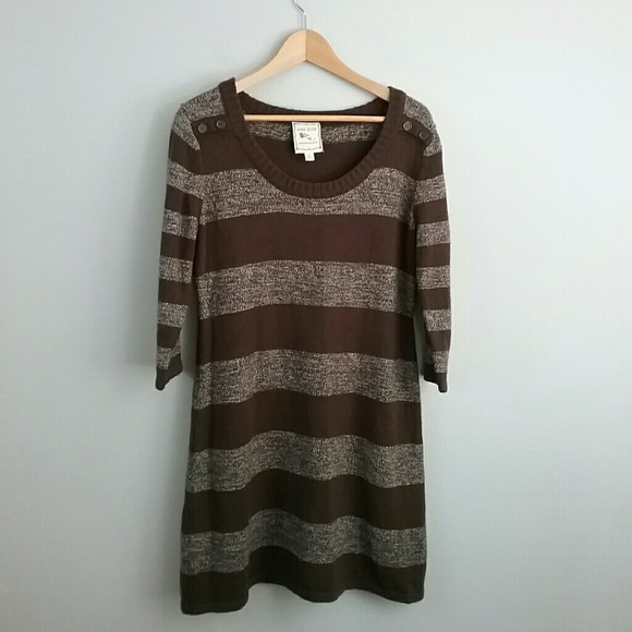 Pink Rose Dresses & Skirts - Pink Rose//Brown Striped Long Sleeve Dress